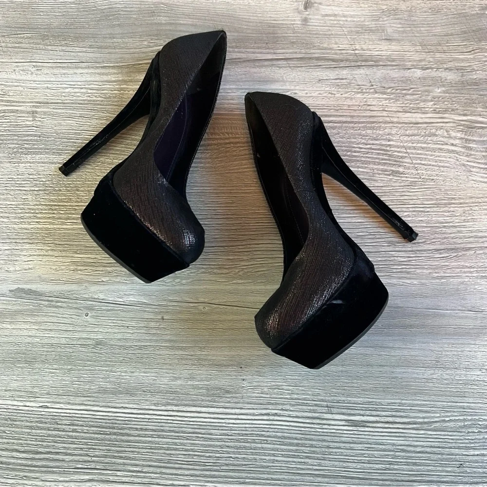 RODO + Talbot Runhof platform velvet and metallic sheen high heel stilettos sz 6